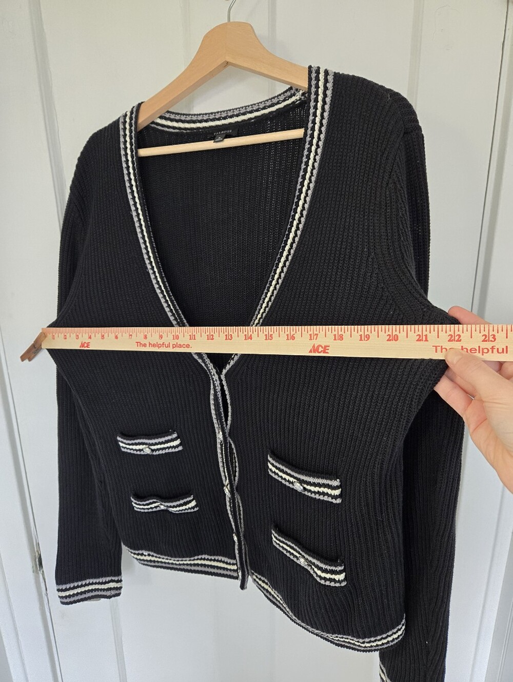 Talbot's Women's Texture V-Neck Cardigan Tipped Stripe Size M Old Money Preppy - Picture 10 of 10